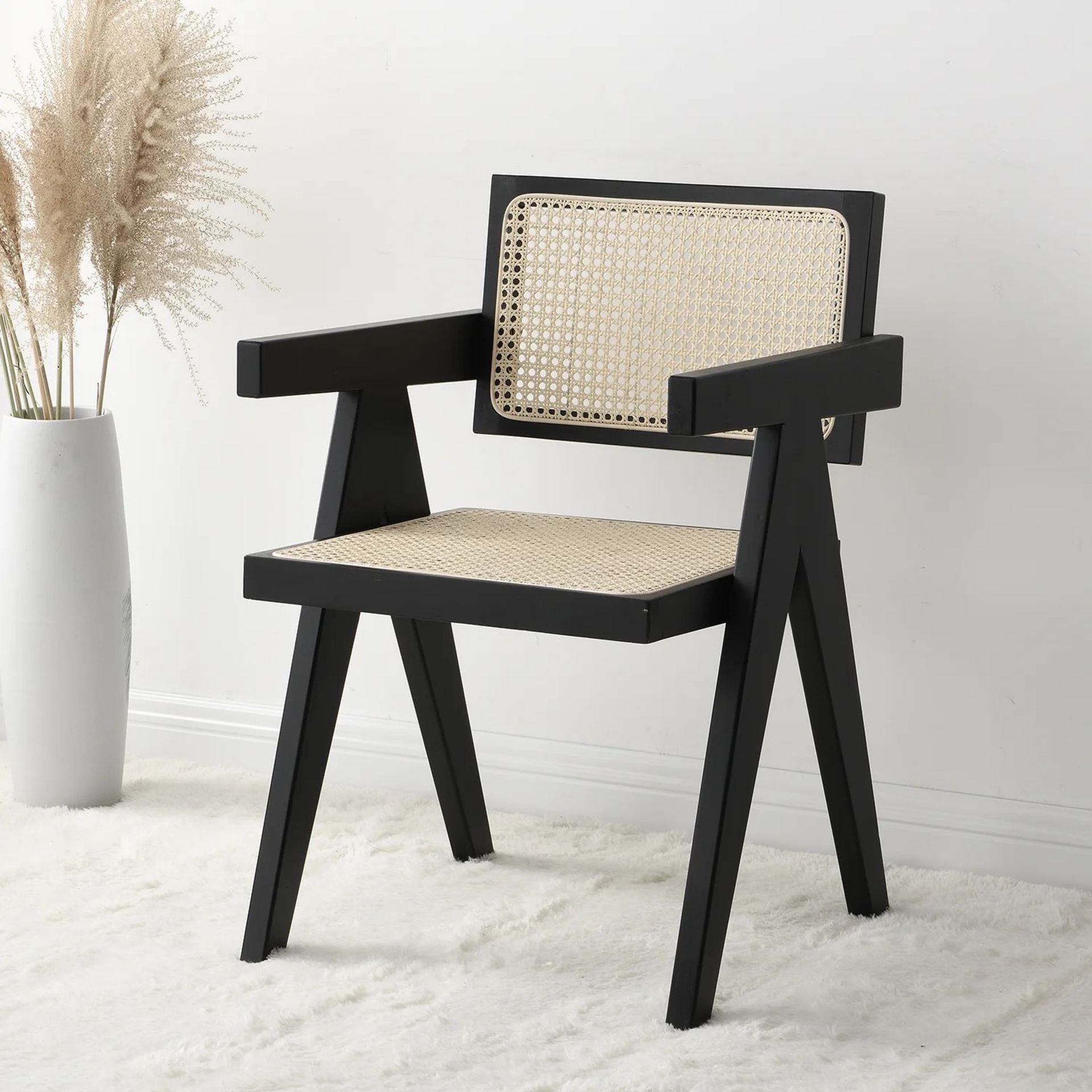 Jeanne Black Colour Cane Rattan Solid Beech Wood Dining Chair. - ER20. RRP £219.99. The cane