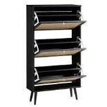 Frances Rattan 3 Tier Shoe Storage Cabinet, Black. - ER20. The cabinet has 3 tiers that fold out for