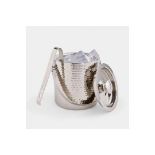 ER52 - VonShef 2L Ice Bucket W/ Lid & Tongs, Stainless Steel Silver Hammered Effect Ice Bucket Set