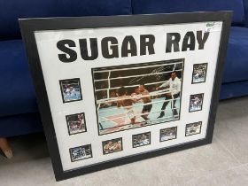 SIGNED AND FRAMED SUGAR RAY LEONARD FIGHT PICTURES