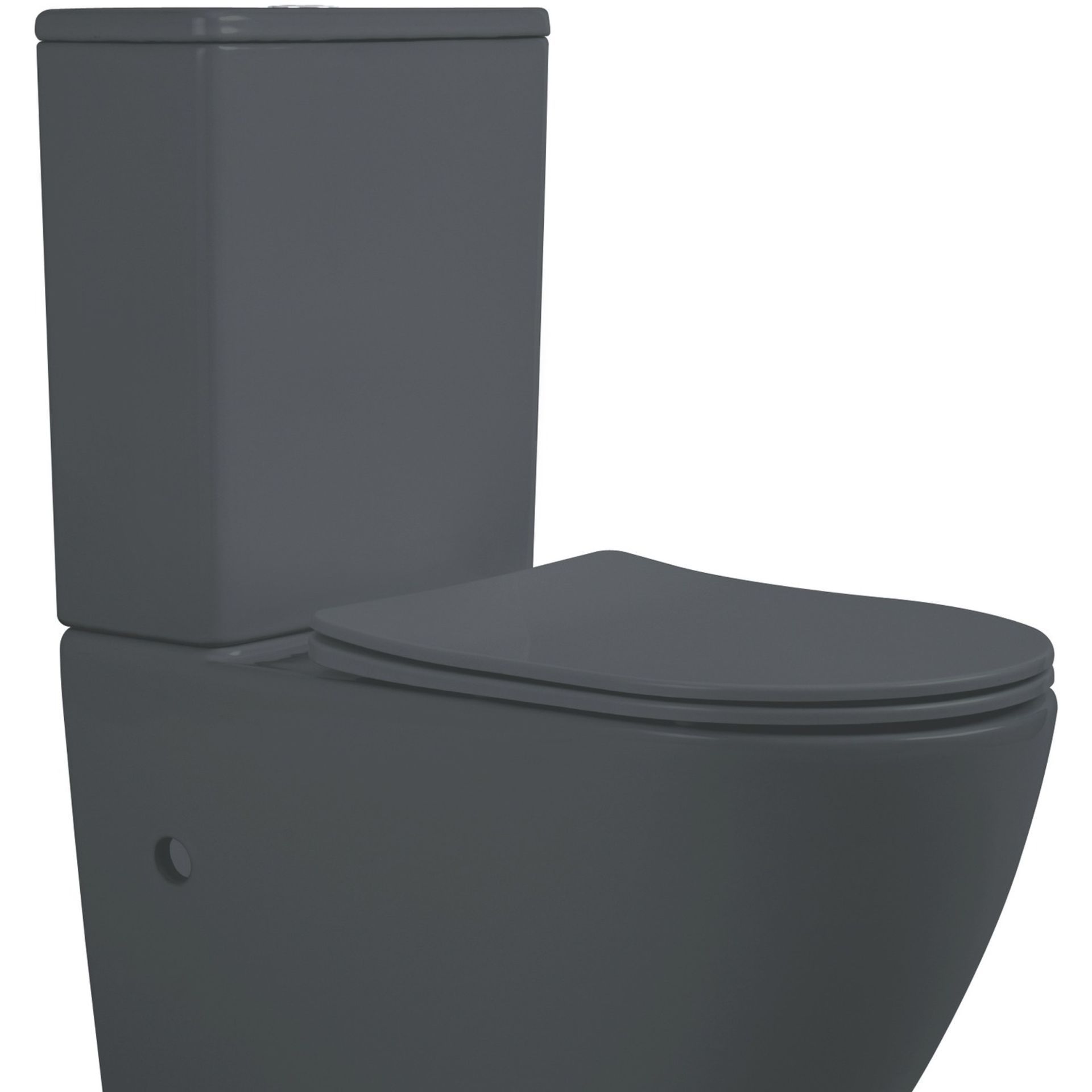 NEW & BOXED KARCENT Rimless Washdown Two Piece Toilet. MATT GREY. This Rimless 2-piece toilet has
