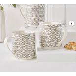 Grey Geo Stacking Mugs. - ER22. This set of four stacking mugs in stand feature a geometric