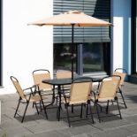 8 Piece Dining Set with 6 Folding Chairs & Umbrella - Beige RRP £258.99 (LOCATION - H/S R 2.5.1)