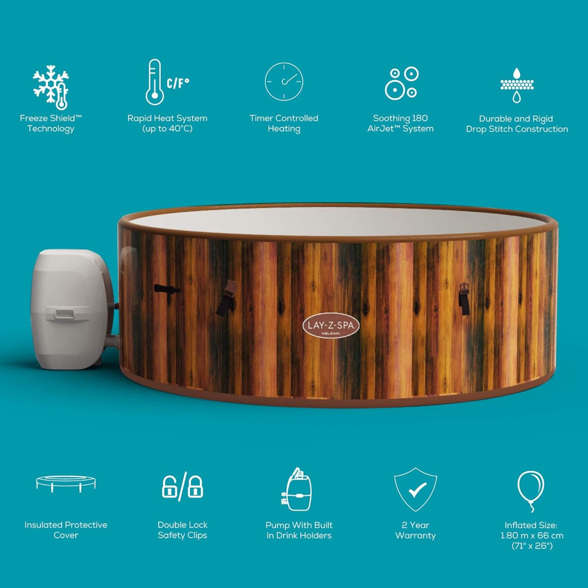 NEW & BOXED LAY-Z-SPA Helsinki 7 Person Hot Tub. RRP £919.99. This Nordic inspired spa features - Image 3 of 9