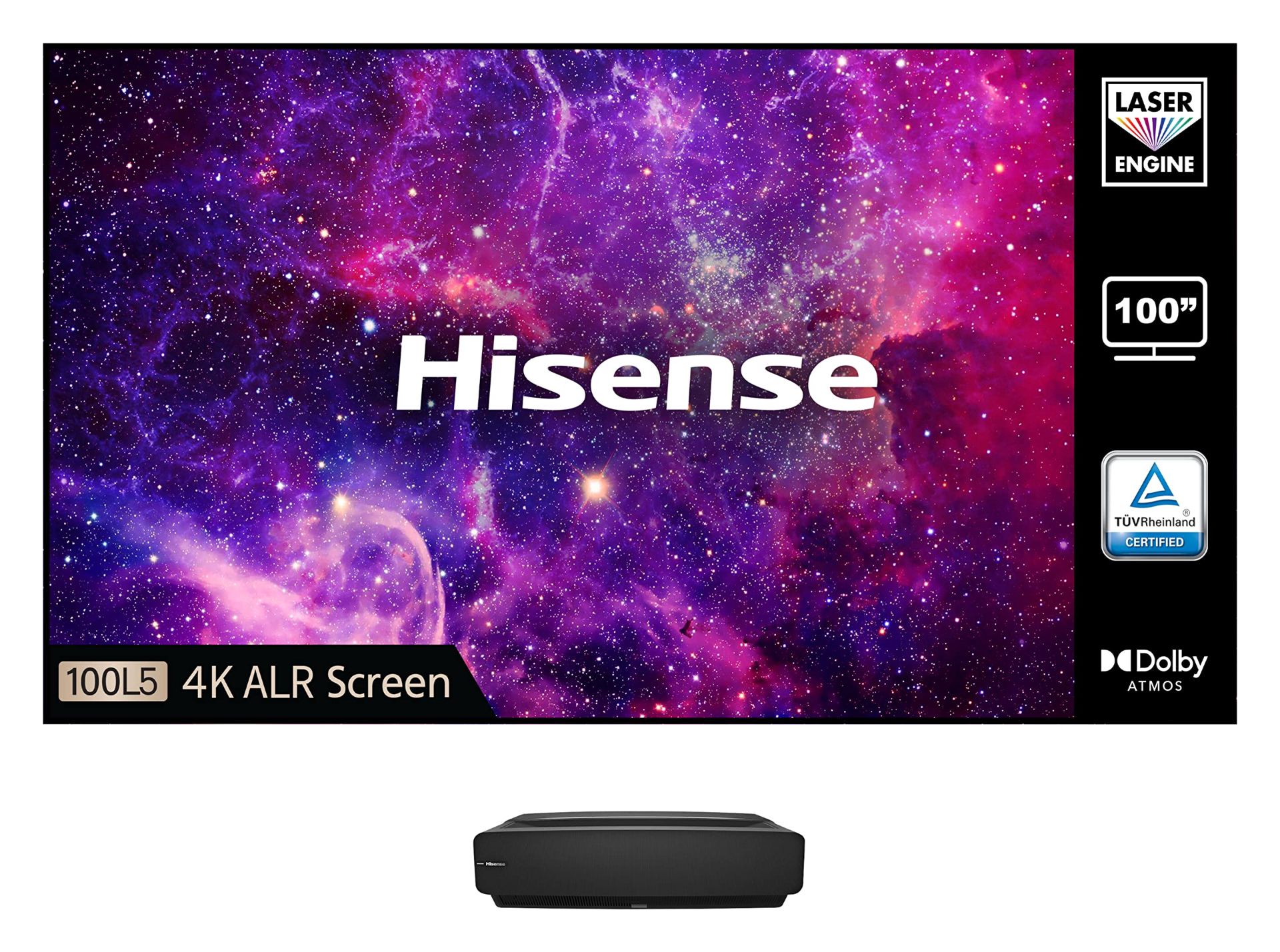 Hisense 100L5FTUK-B12 Laser Projector Screen. - R14. , The 100L5FTUK-B12 offers a 100” screen