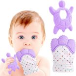 50 X BRAND NEW PURPLE TURTLE DELUXE MITTEN AND TEETHING TOY TEEHTING SETS R5-1