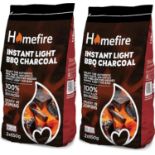 20 X BRAND NEW 2 X 850G BAGS OF HOMEFIRE INSTANT LIGHT BBQ CHARCOAL R5.2