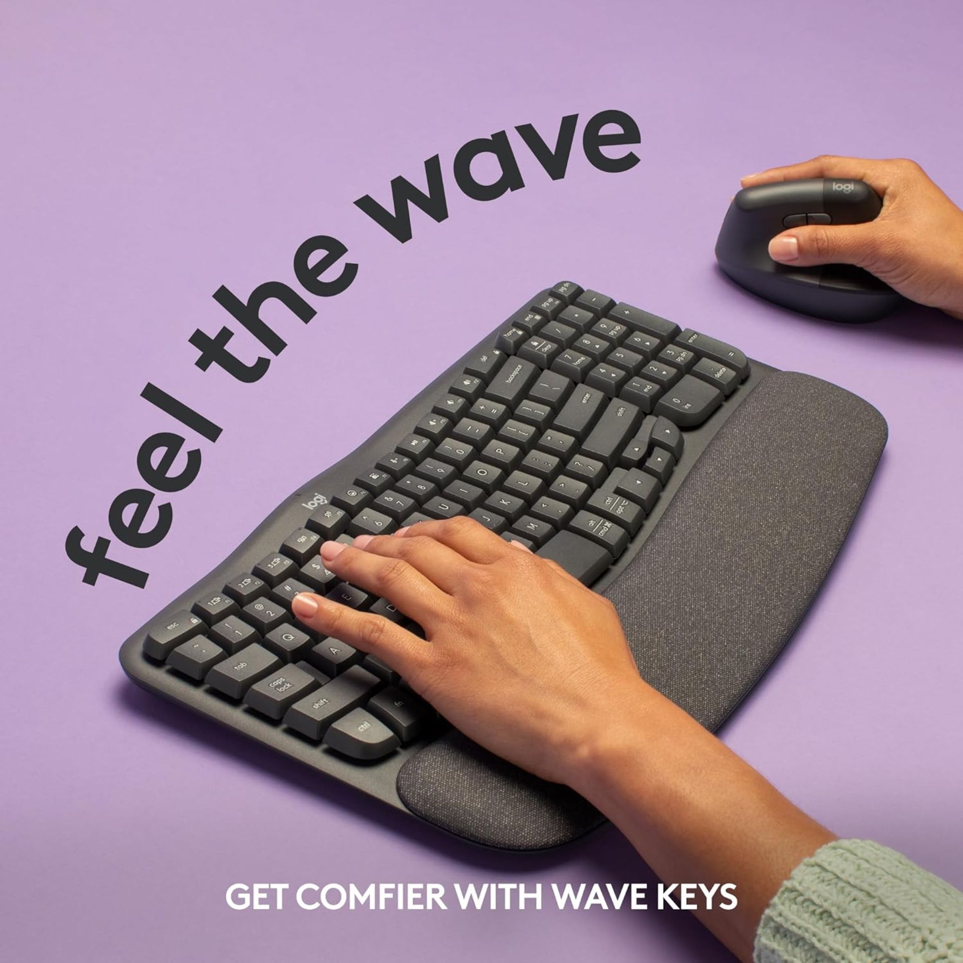 2x BRAND NEW LOGITECH Wave Keys Wireless Ergonomic Keyboard – GRAPHITE. RRP £69.99 EACH. Feel the - Image 2 of 9