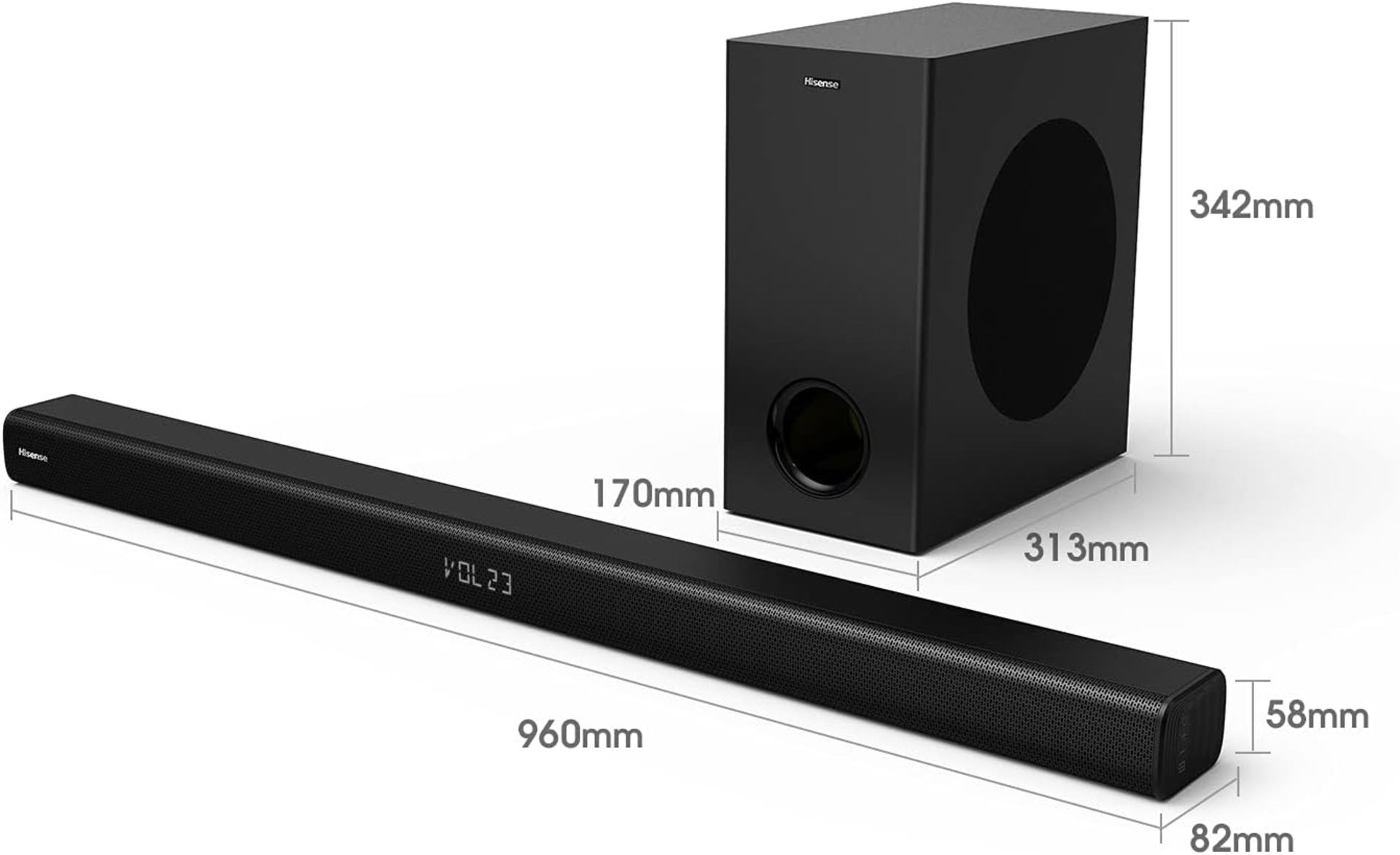 BRAND NEW FACTORY SEALED Hisense HS218 2.1ch 200w Sound Bar with Wireless Subwoofer. RRP £169. ( - Bild 6 aus 9