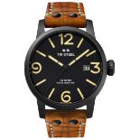 Brand NewTW Steel Maverick Black PVD black Dial Leather Date Quartz Mens Watch. One Size. Includes