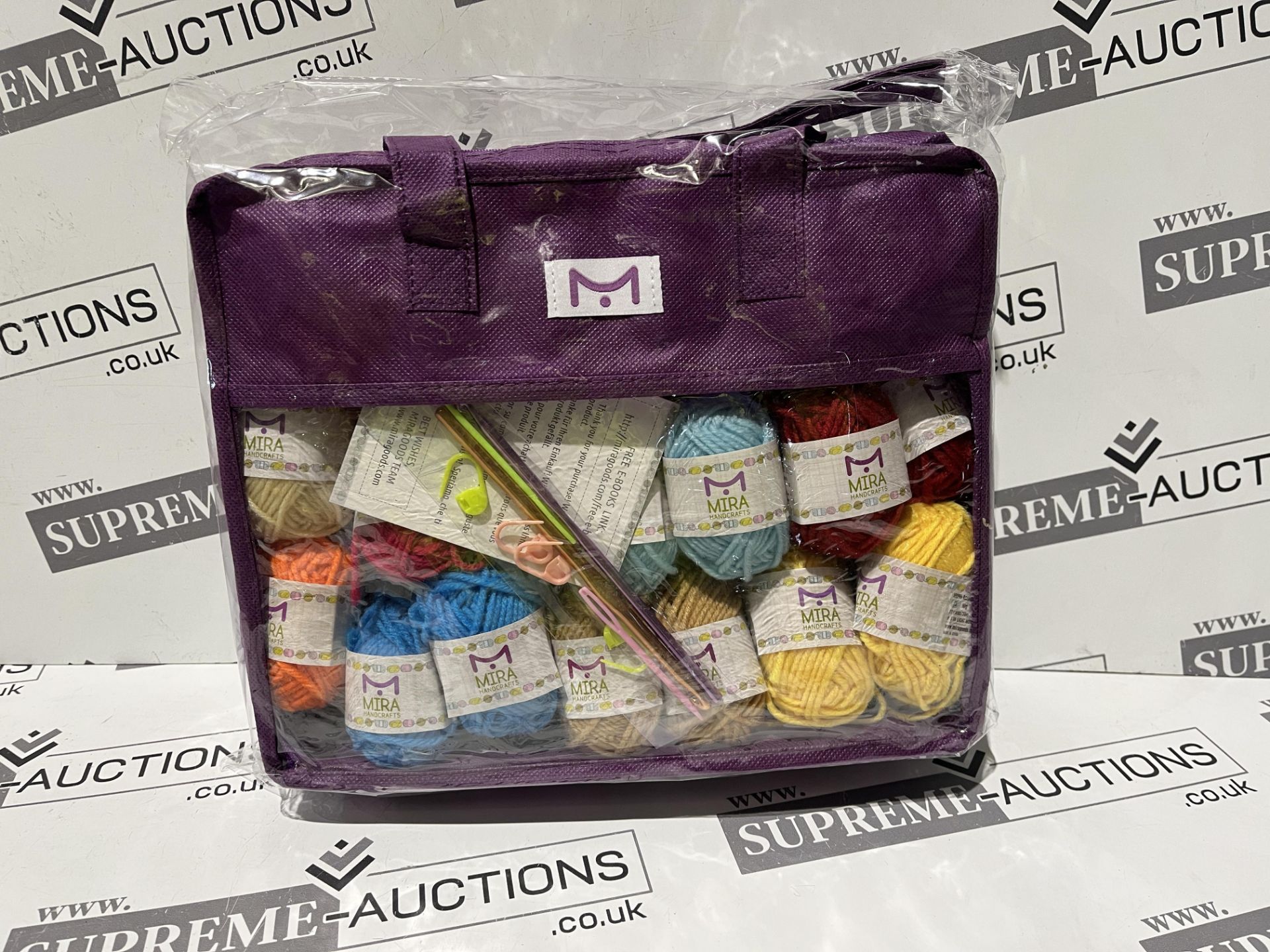 9 X BRAND NEW MIRA HANDICRAFTS PACKS OF YARN AND ACCESSORIES IN CARRY BAG R3-6