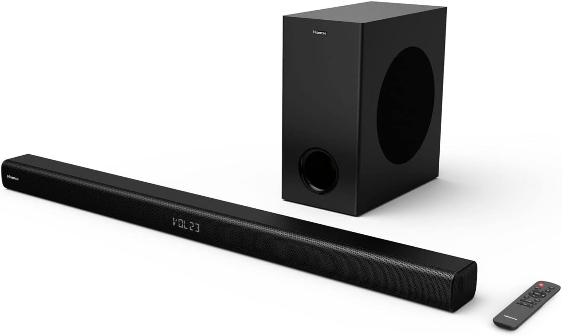 BRAND NEW FACTORY SEALED Hisense HS218 2.1ch 200w Sound Bar with Wireless Subwoofer. RRP £169. (