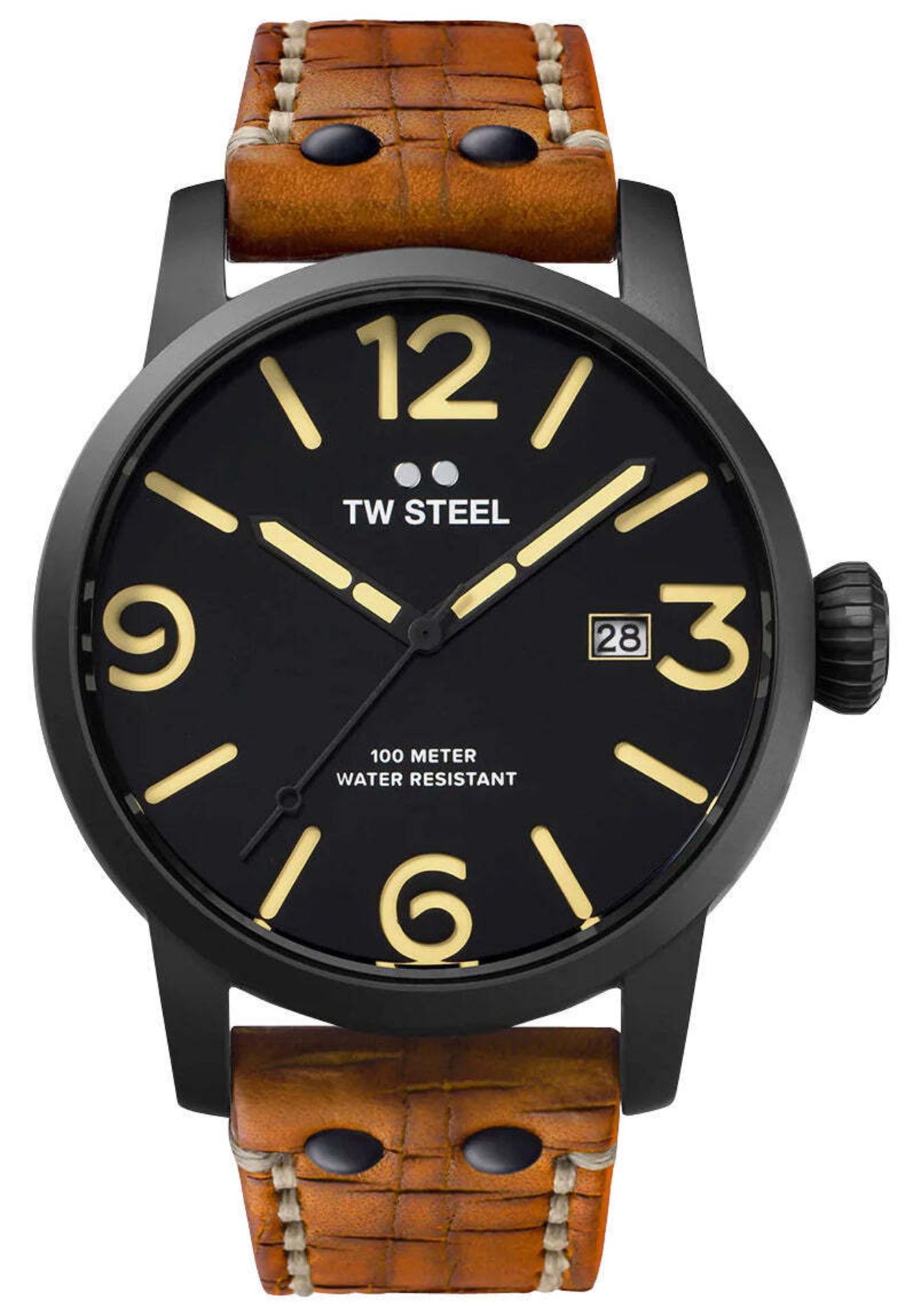 Brand NewTW Steel Maverick Black PVD black Dial Leather Date Quartz Mens Watch. One Size. Includes