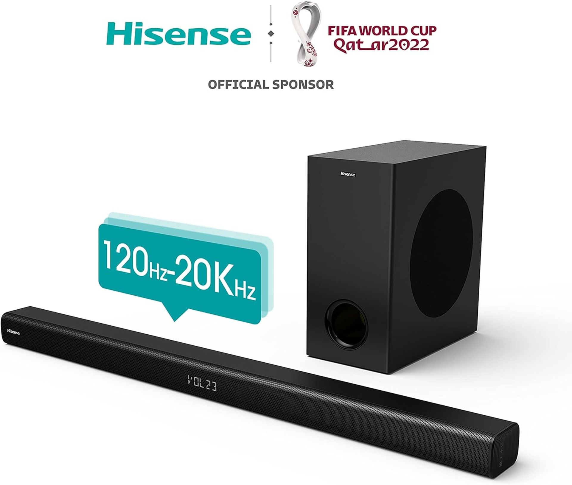 BRAND NEW FACTORY SEALED Hisense HS218 2.1ch 200w Sound Bar with Wireless Subwoofer. RRP £169. ( - Bild 7 aus 9