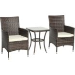 BRAND NEW 3 PIECE GARDEN RATTAN COMPANION CHAIR AND TABLE SETS BROWN APW