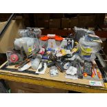 50 PIECE MIXED LOT INCLUDING TOOLS, LEVELLING KITS, TAPE MEASURE ETC R9-7