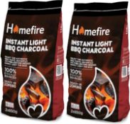 15 X BRAND NEW PACKS OF 2 HOMEFIRE 850G BAGS OF INSTANT LIGHT BBQ CHARCOAL R19.4