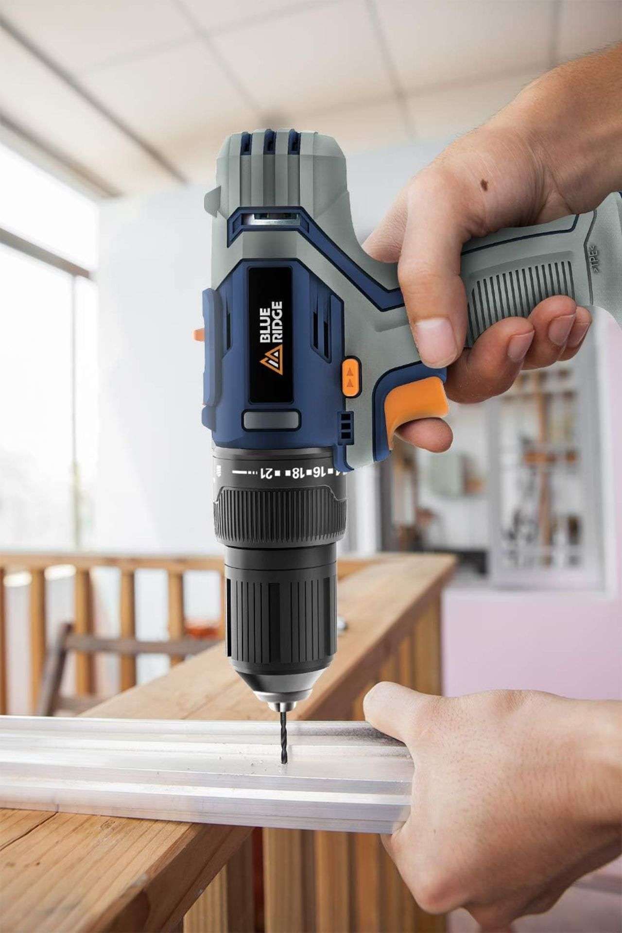 NEW & BOXED BLUE RIDGE 18V Cordless Hammer Drill with 2 x 1.5 Ah Li-ion Batteries & 43 Piece - Bild 6 aus 6