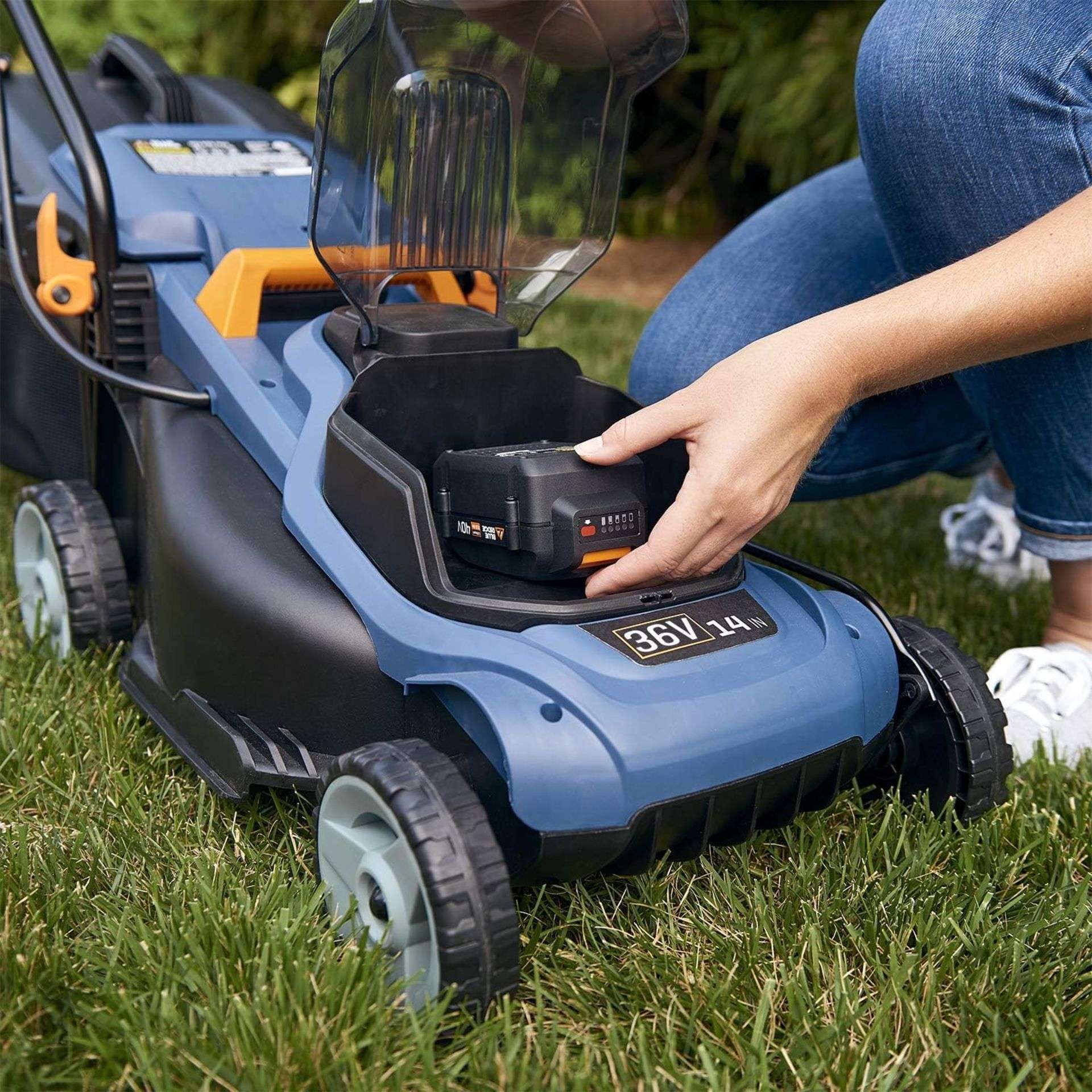 TRADE LOT 5 X NEW & BOXED BLUE RIDGE 36V Cordless Lawnmower with 2.0 Ah Li-ion Battery. RRP £229 - Image 3 of 4