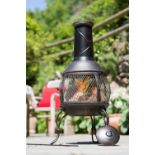 BRAND NEW LA HACIENDA STEEL CHIMENEA BUNDLE INCLUDING CHIENEA, COVER, GLOVES AND FIRE POKER R18-8