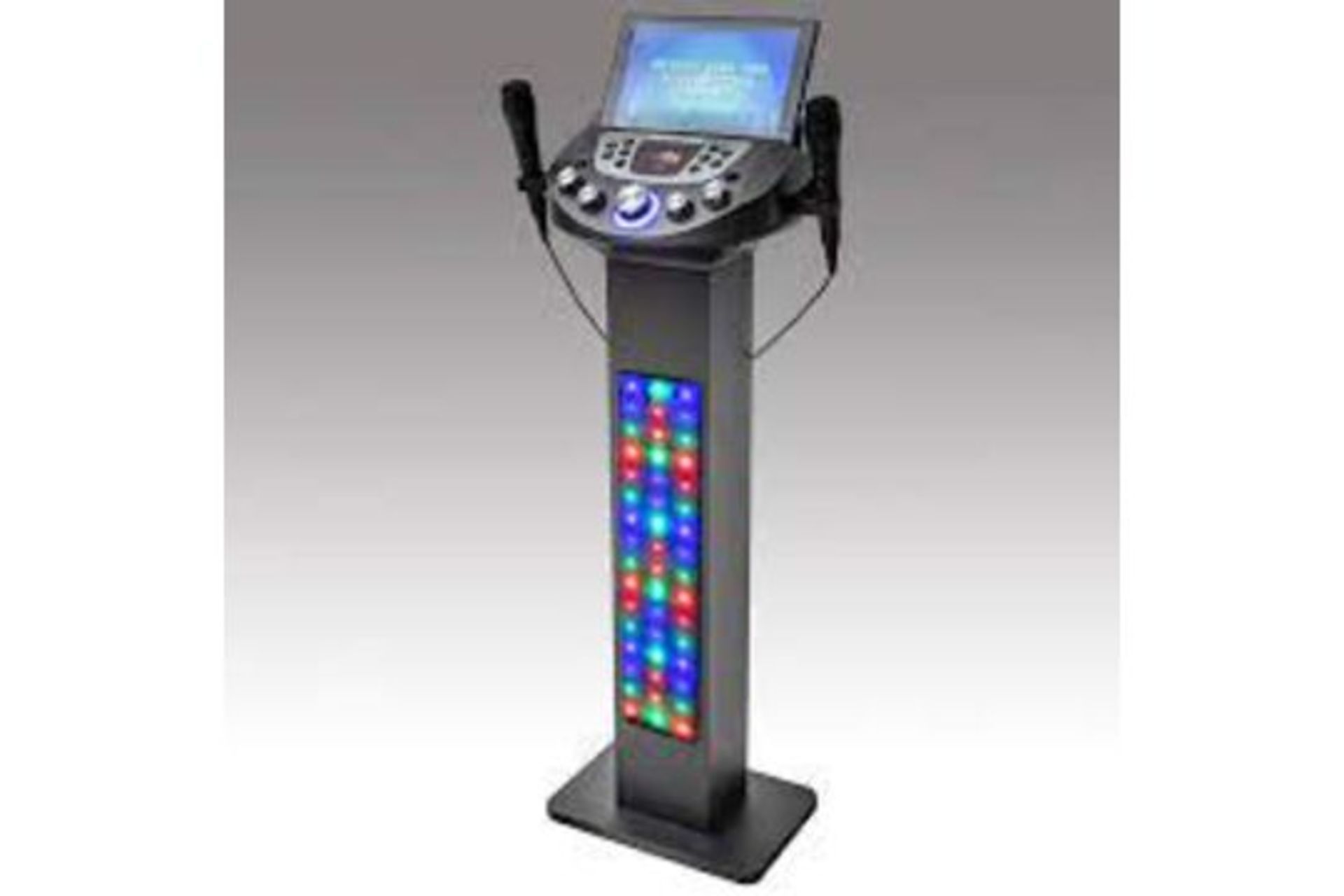 EASY KARAOKE PEDESTOOL BLUETOOTH KARAOKE MACHINE WITH 2 MICROPHONES, 6 BUILT IN SPEAKERS, LED