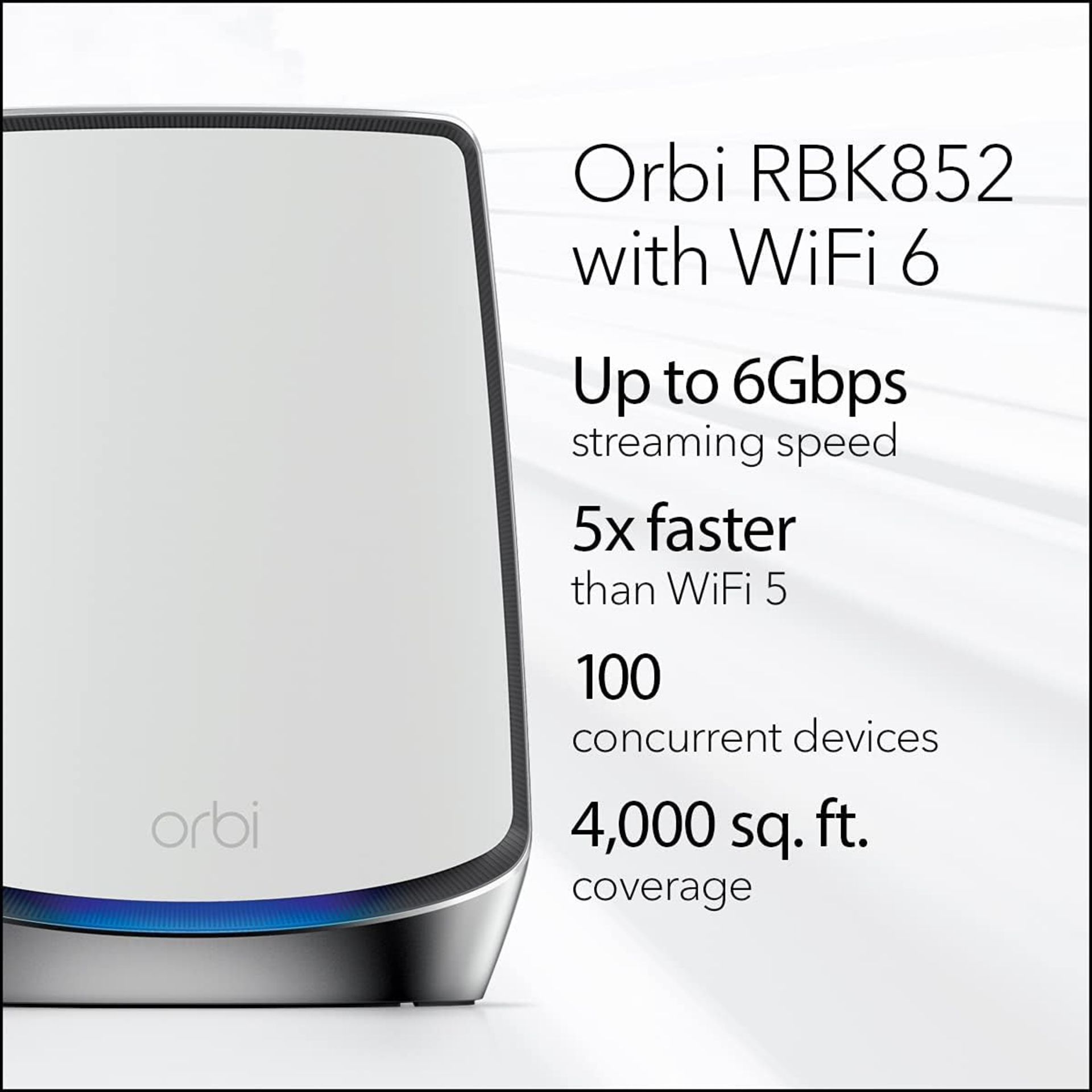 BRAND NEW FACTORY SEALED NETGEAR Orbi Tri-Band WiFi 6 Mesh System, 6Gbps, Router + 1 Satellite. - Image 2 of 5