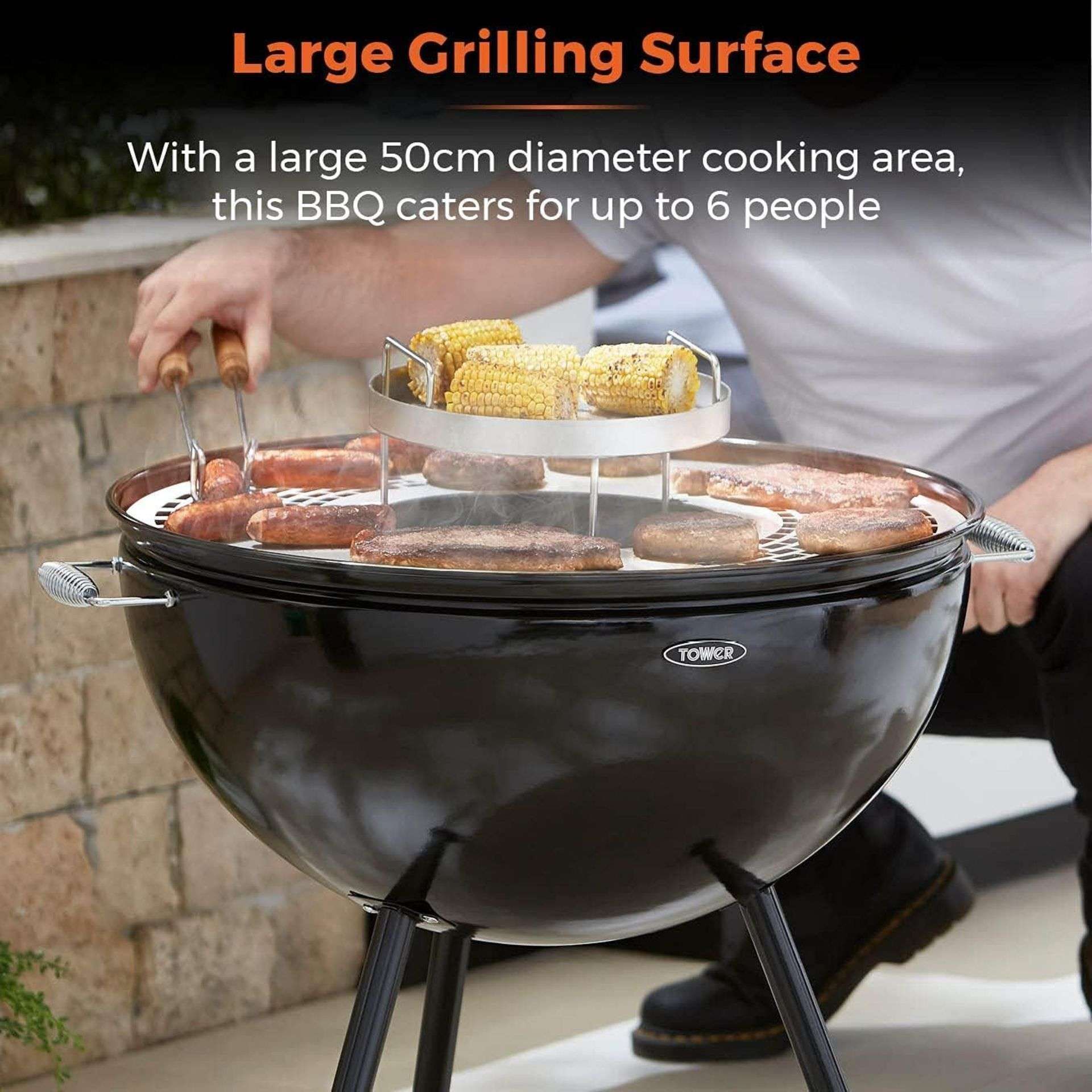 New & Boxed Tower Sphere Fire Pit and BBQ Grill, Black. (VQ577). DUAL USE â€“ This multi- - Image 4 of 5
