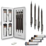 25 X BRAND NEW PROFESSIONAL MECHANICAL PENCIL SETS WITH VARIOUS NIB SIZES, REPLACEMENT ERASERS AND