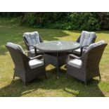 Brand New Moda Furniture 4 Seater Outdoor Rattan Round Table Dining Set in Grey with Grey