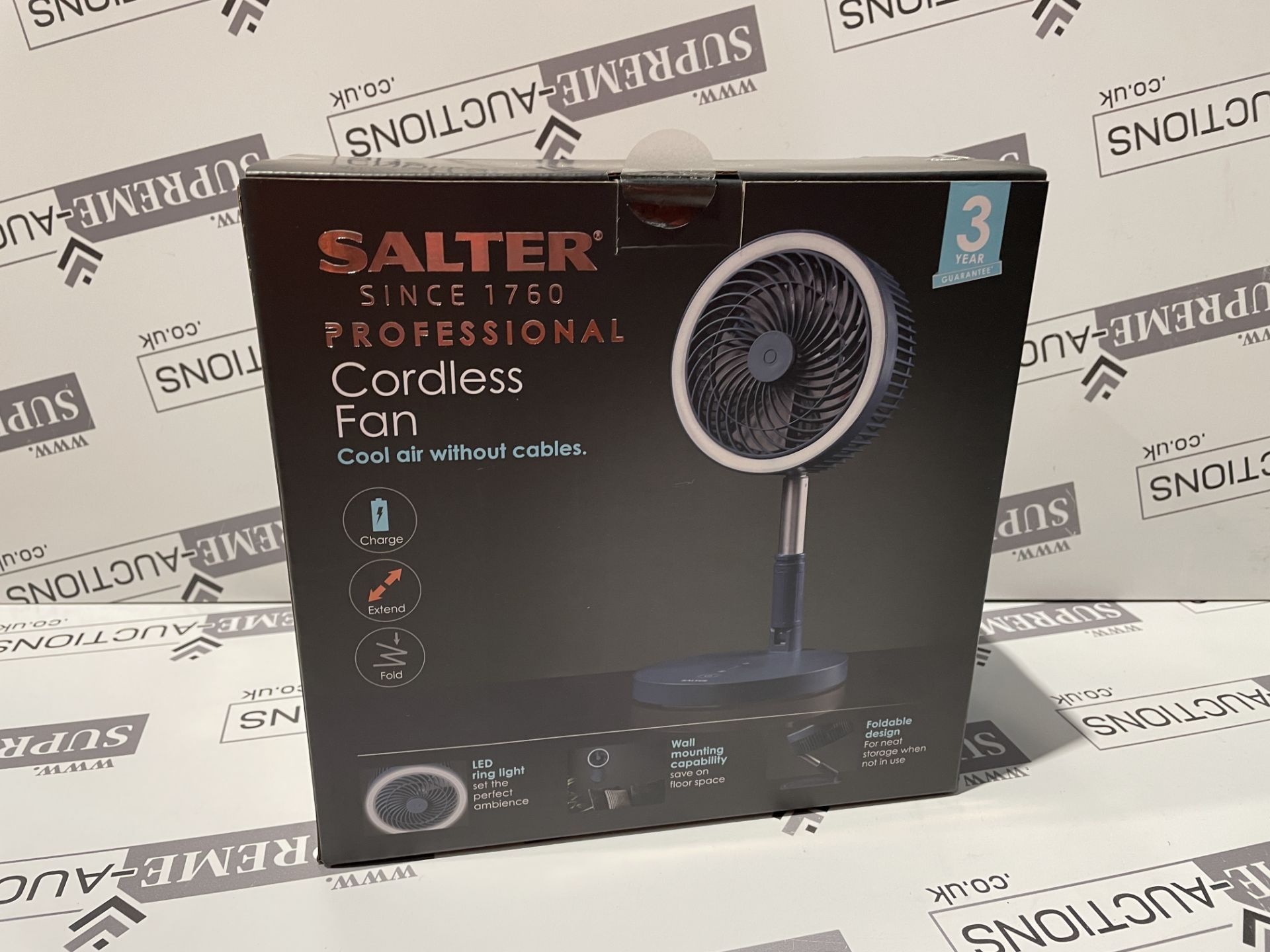 4 X BRAND NEW SALTER CORDLESS LED FOLDABLE FANS BLUE (SB0026)