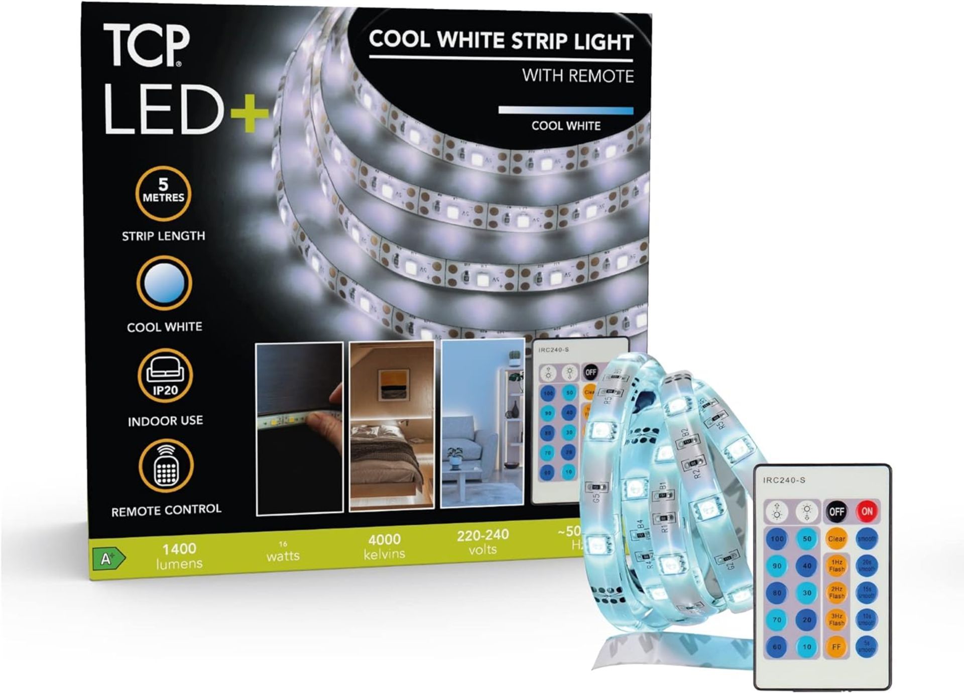 20 X TCP LED Plus Remote Strip Light 4000 Kelvin 3 Metre, Cool White RRP £20.99 Each (