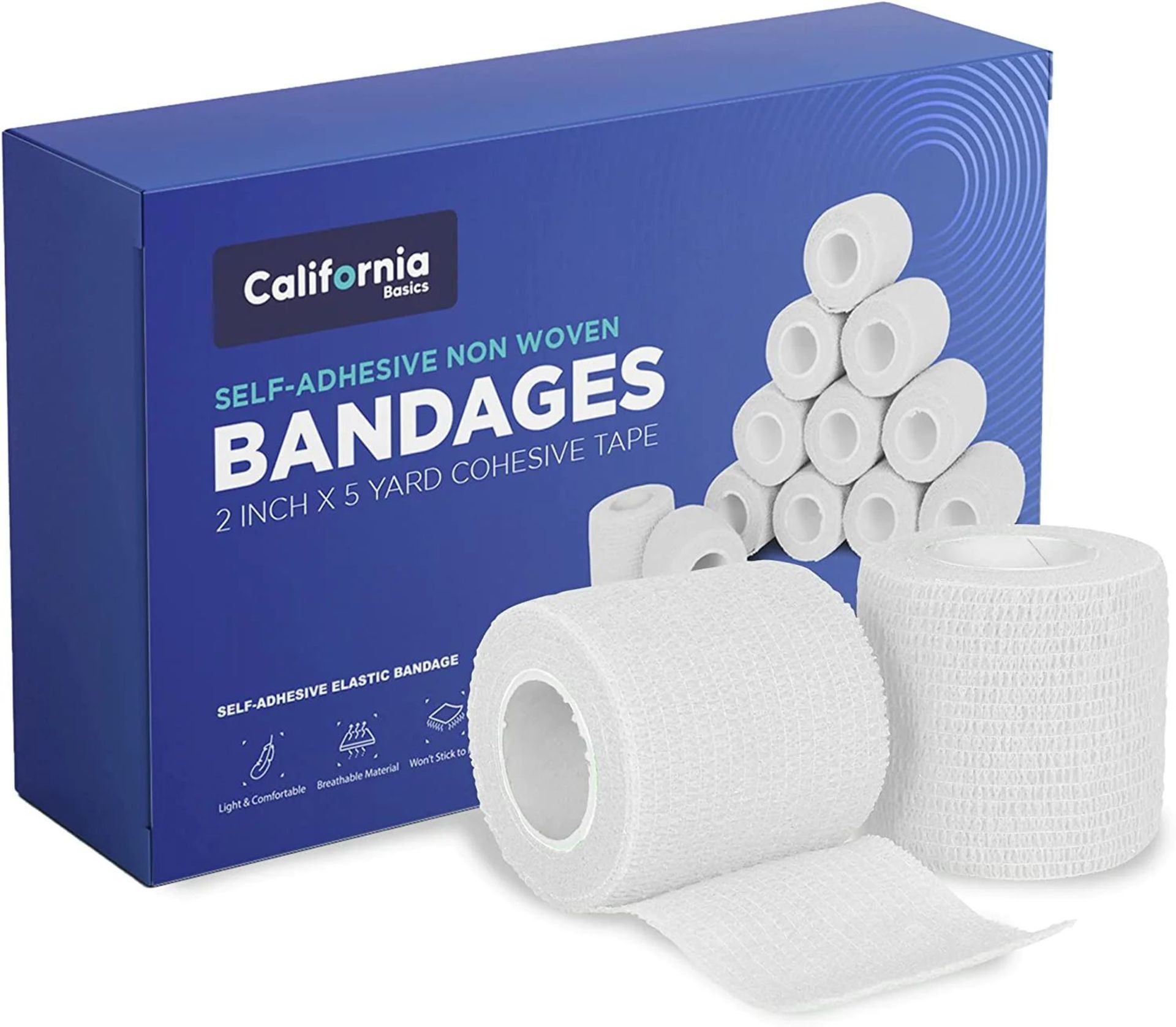 12 X BRAND NEW PACKS OF 24 CALIFORNIA SELF ADHESIVE NON WOVEN BANDAGES 2 INCH X 5 YARDS COHESIVE