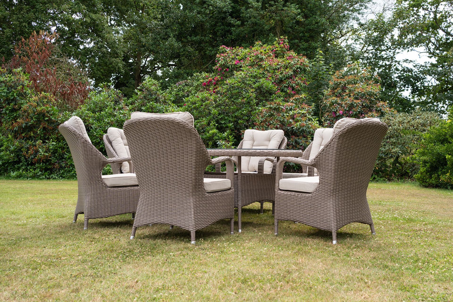 Brand New Moda Furniture 6 Seater Oval Outdoor Dining Set in Natural With Cream Cushions. RRP £ - Image 3 of 8