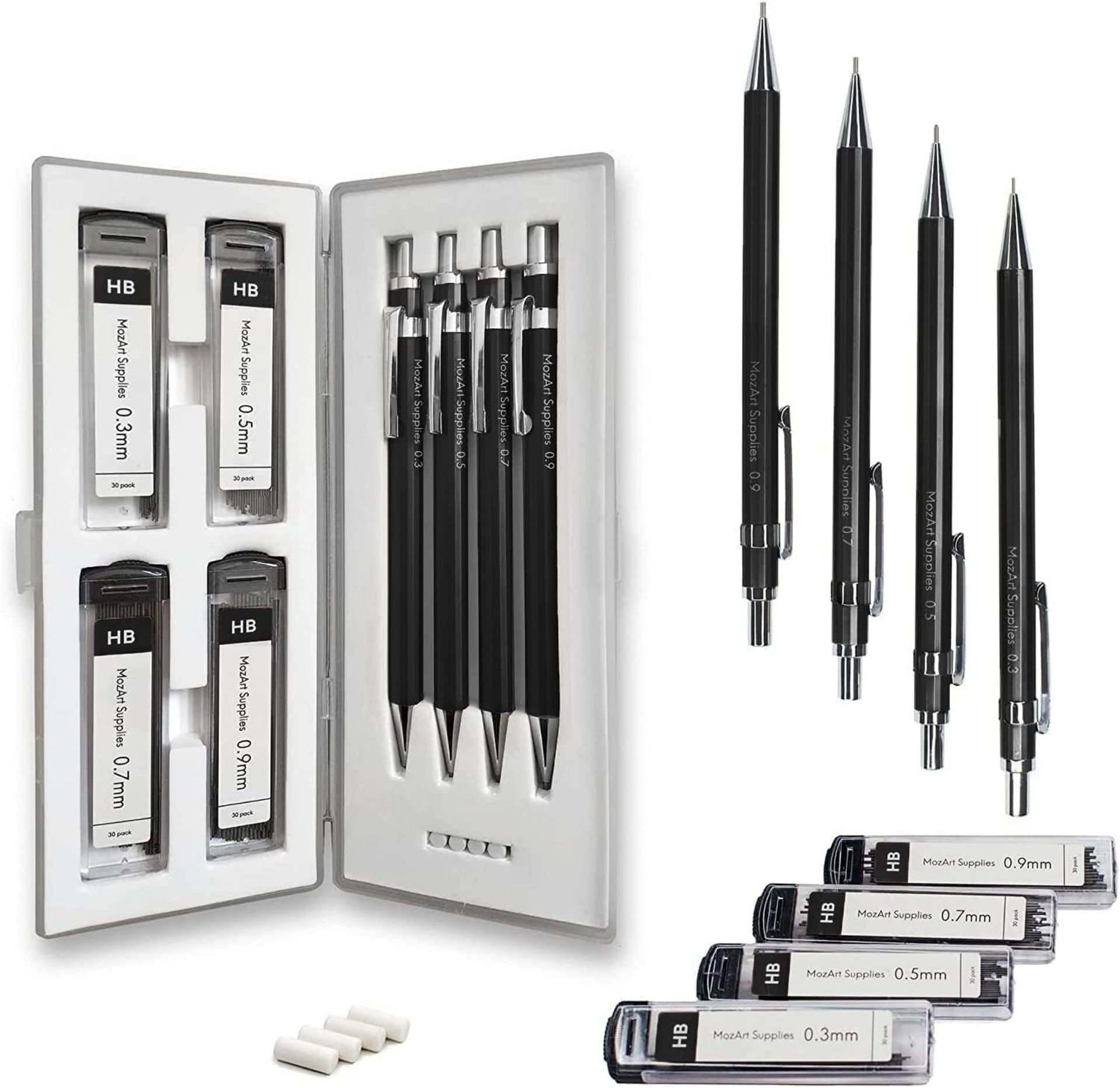 20 X BRAND NEW PROFESSIONAL MECHANICAL PENCIL SETS INCLUDING ASSORTED NIBS, SPARE ERASERS AND