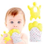 50 X BRAND NEW LINAME PREMIUM TEETHING SETS INCLUDUNG YELLOW TURTLE TEETHER AND TEETHING MITTEN