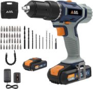 NEW & BOXED BLUE RIDGE 18V Cordless Hammer Drill with 2 x 1.5 Ah Li-ion Batteries & 43 Piece