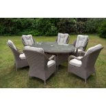 Brand New Moda Furniture 6 Seater Oval Outdoor Dining Set in Natural With Cream Cushions. RRP £