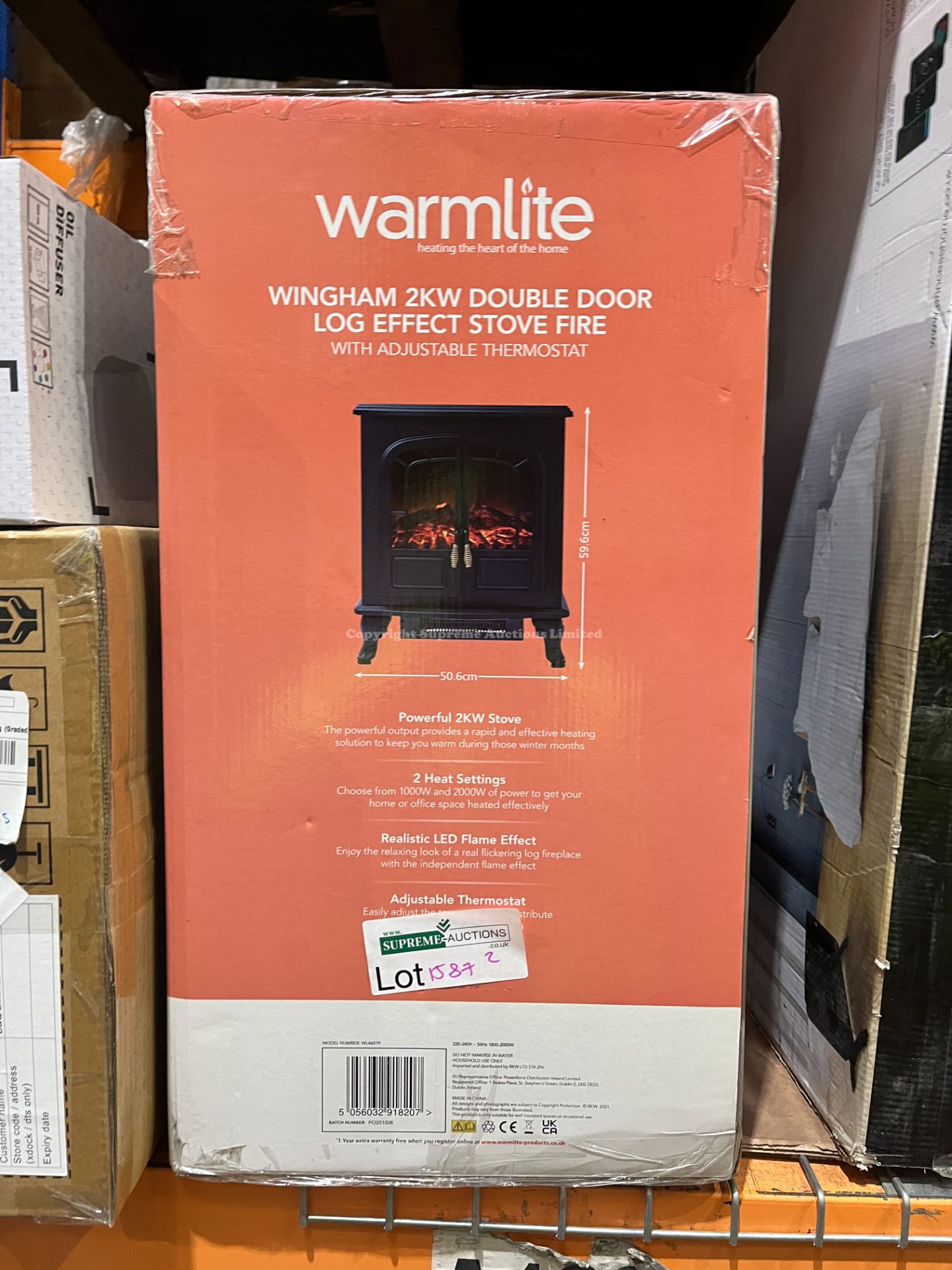 WARMLITE WINGHAM 2KW DOUBLE DOOR LOG EFFECT STOVE FIRE R10-3