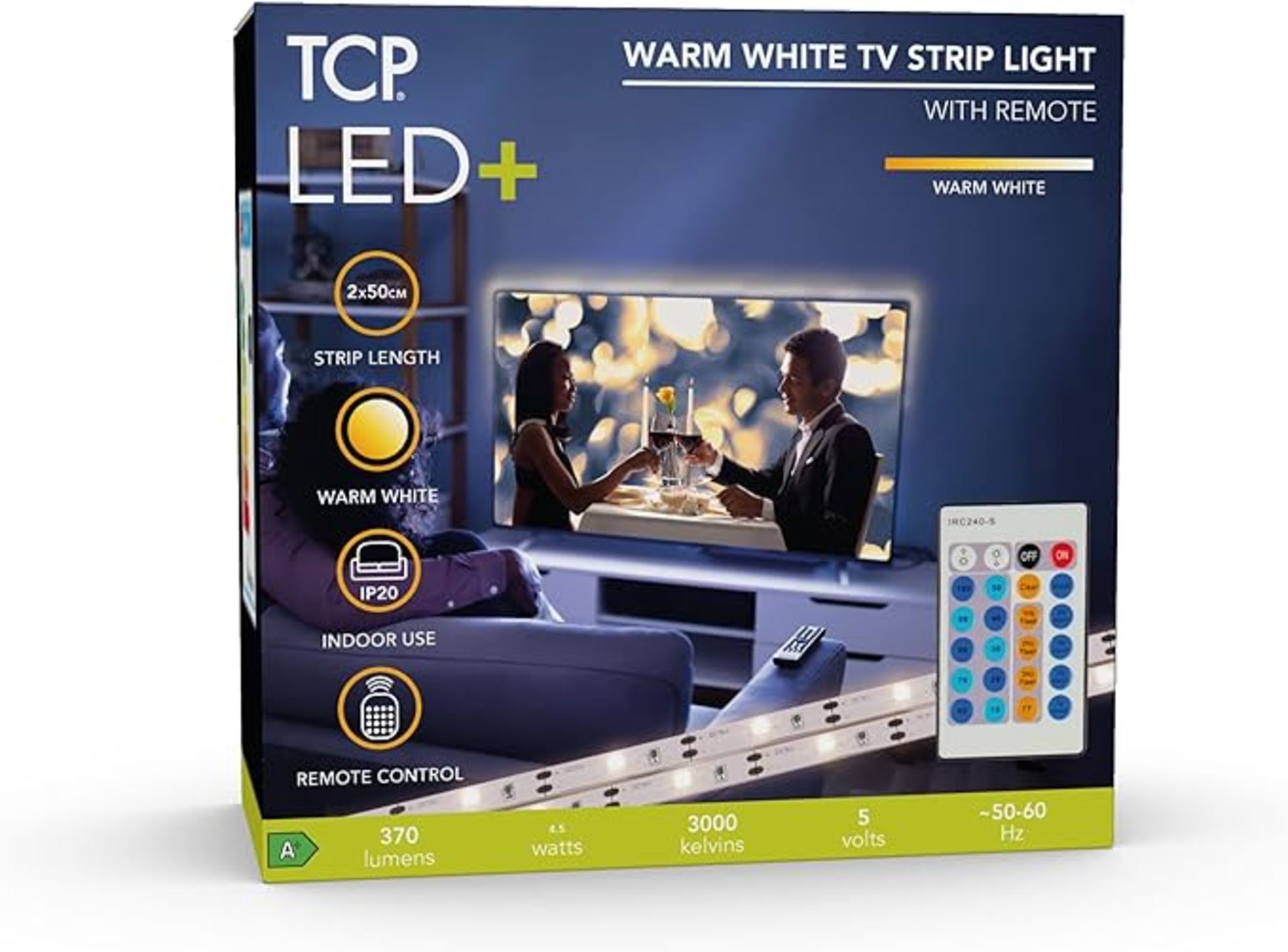 20 X TCP LED Plus Remote Strip Light TV 3000 Kelvin USB, Warm White RRP £11.99 Each (