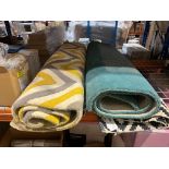 MIXED LOT INCLUDING 3 X ASSORTED RUGS AND 1 ROLL OF UNDERLAY R13-3
