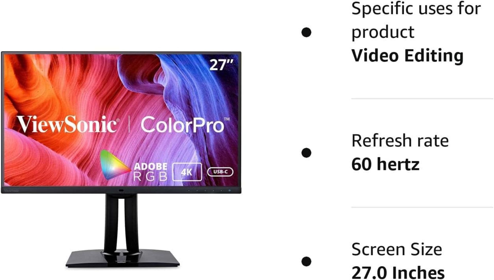 VIEWSONIC VP2785-4K 27-inch 4K Ultra HD Professional Monitor. RRP £359. (PCK5). ?h? V?2768? 27-?n? - Image 9 of 9