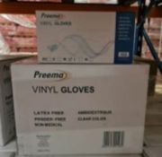 700 X BRAND ENW PACKS OF 100 PREEMA MEDIUM VINYL CLEAR GLOVES (powder free) EXP JUNE 2023