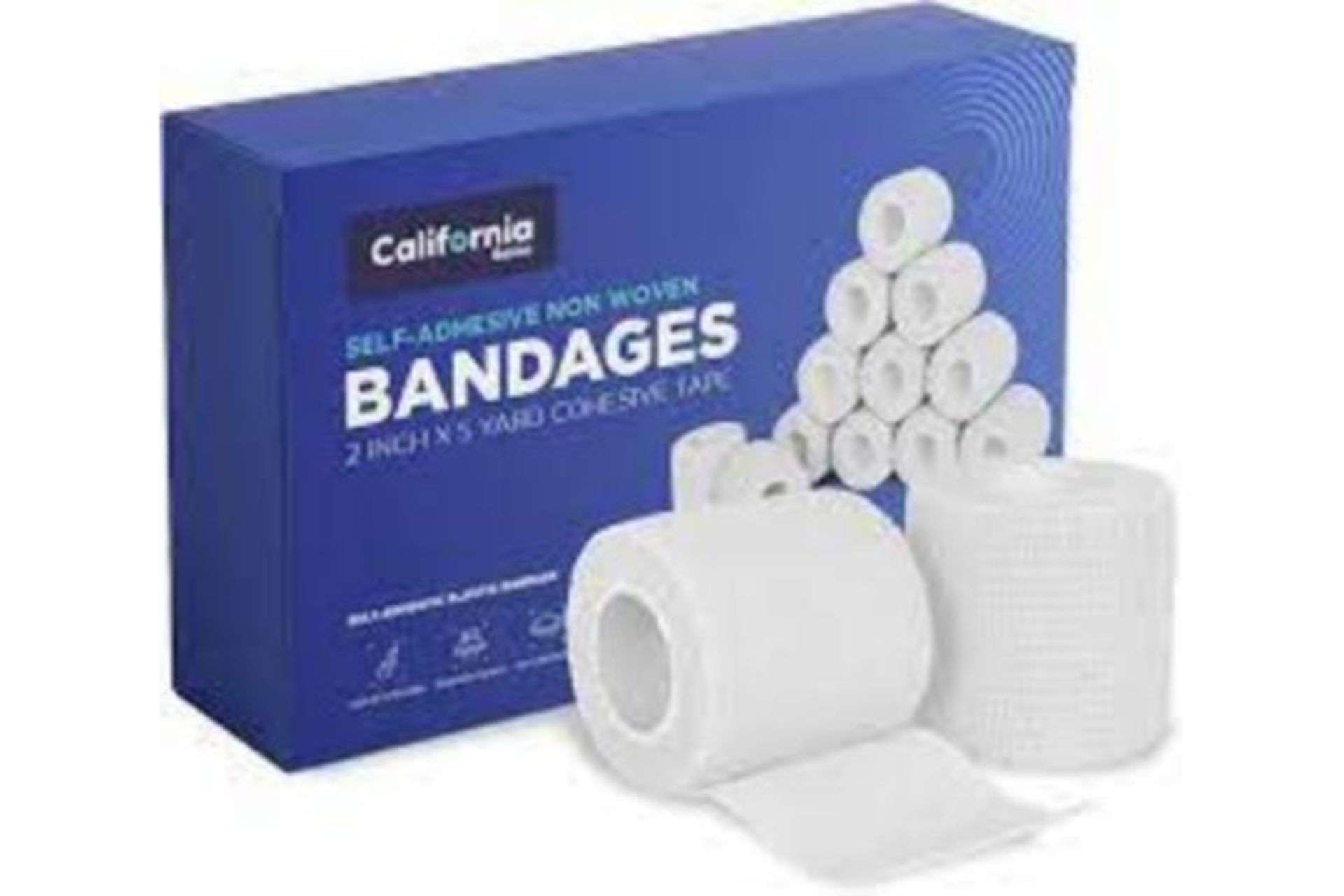 12 X BRAND NEW PACKS OF 24 CALIFORNIA SELF ADHESIVE NON WOVEN BANDAGES 2 INCH X 5 YARDS COHESIVE