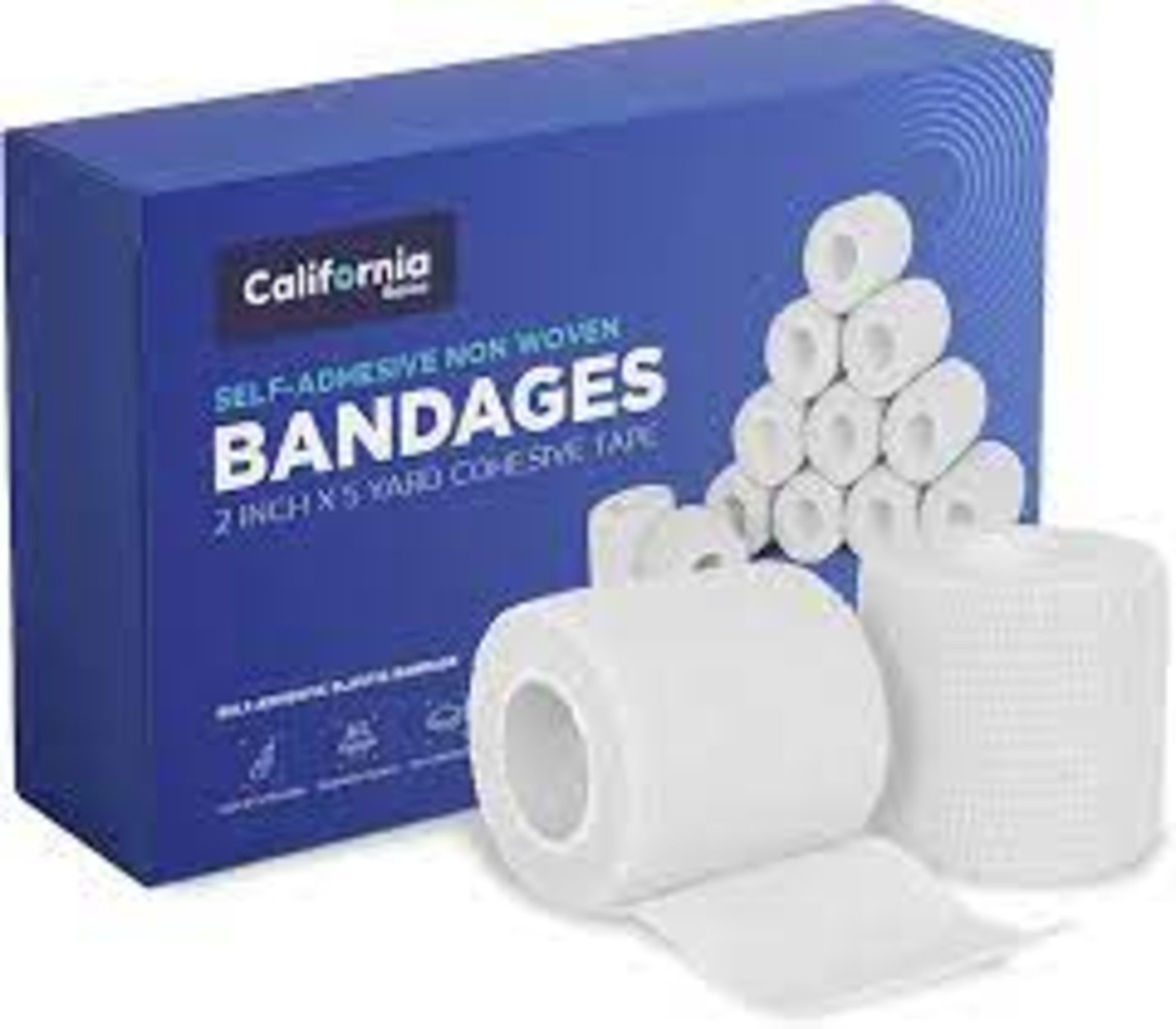 24 X BRAND NEW CALIFORNIA SETS OF 8 SELF ADHESIVE NON WOVEN BANDAGES 4 INCH X 5 YARD COHESIVE TAPE - Image 3 of 3