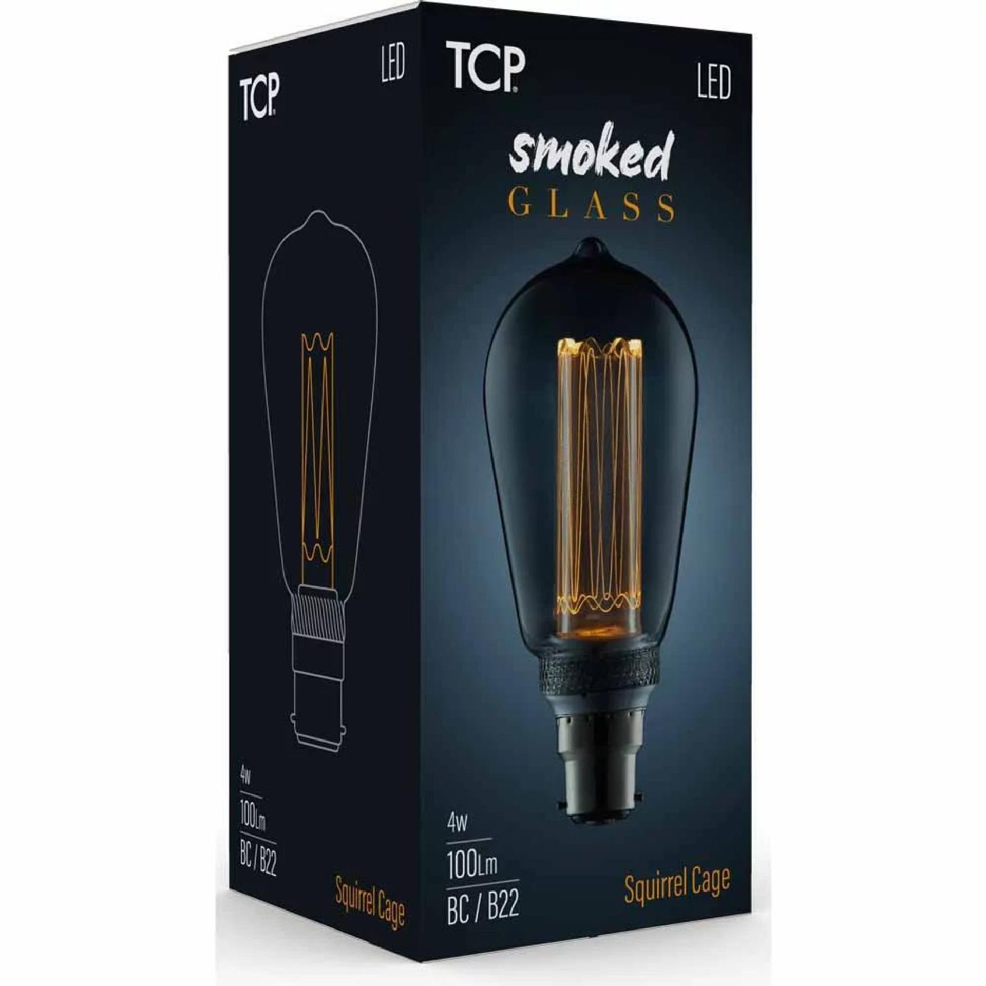 50 x Brand New TCP Decorative LED 100L ST64 4W B22/BC Non Dimmable 2000 Kelvin,Smoked Glass rrp £