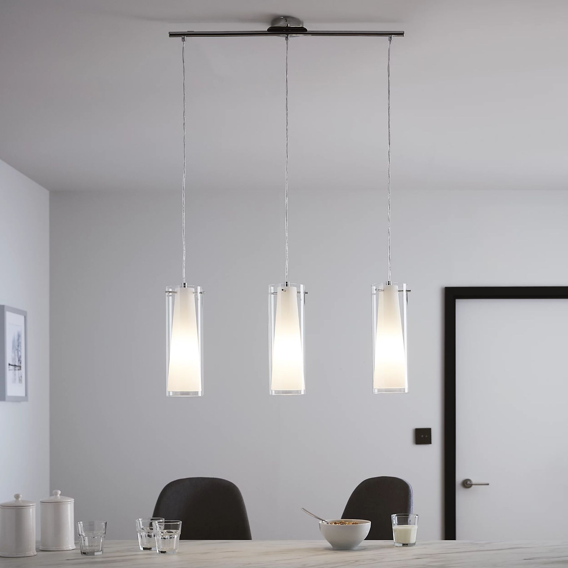 4 X DIMONIKA WHITE CHROME EFFECT 3 LAMP PENDANT CEILING LIGHTS RRP £68 EACH R11-4