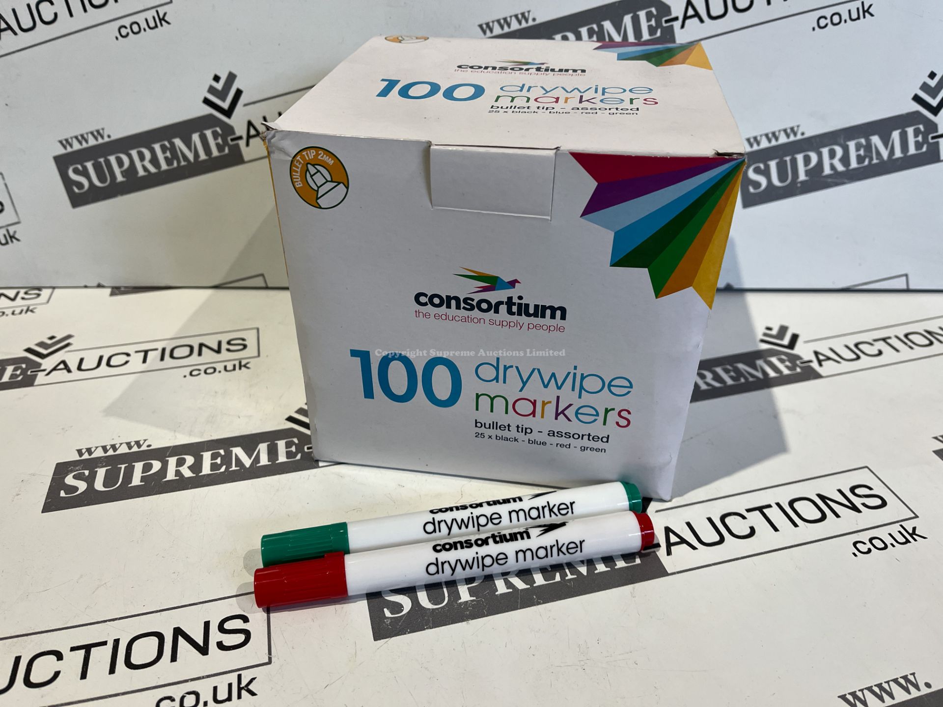 6 X BRAND NEW PACKS OF 100 CONSORTIUM ASSORTED DRY WIPE MARKERS S1/R16