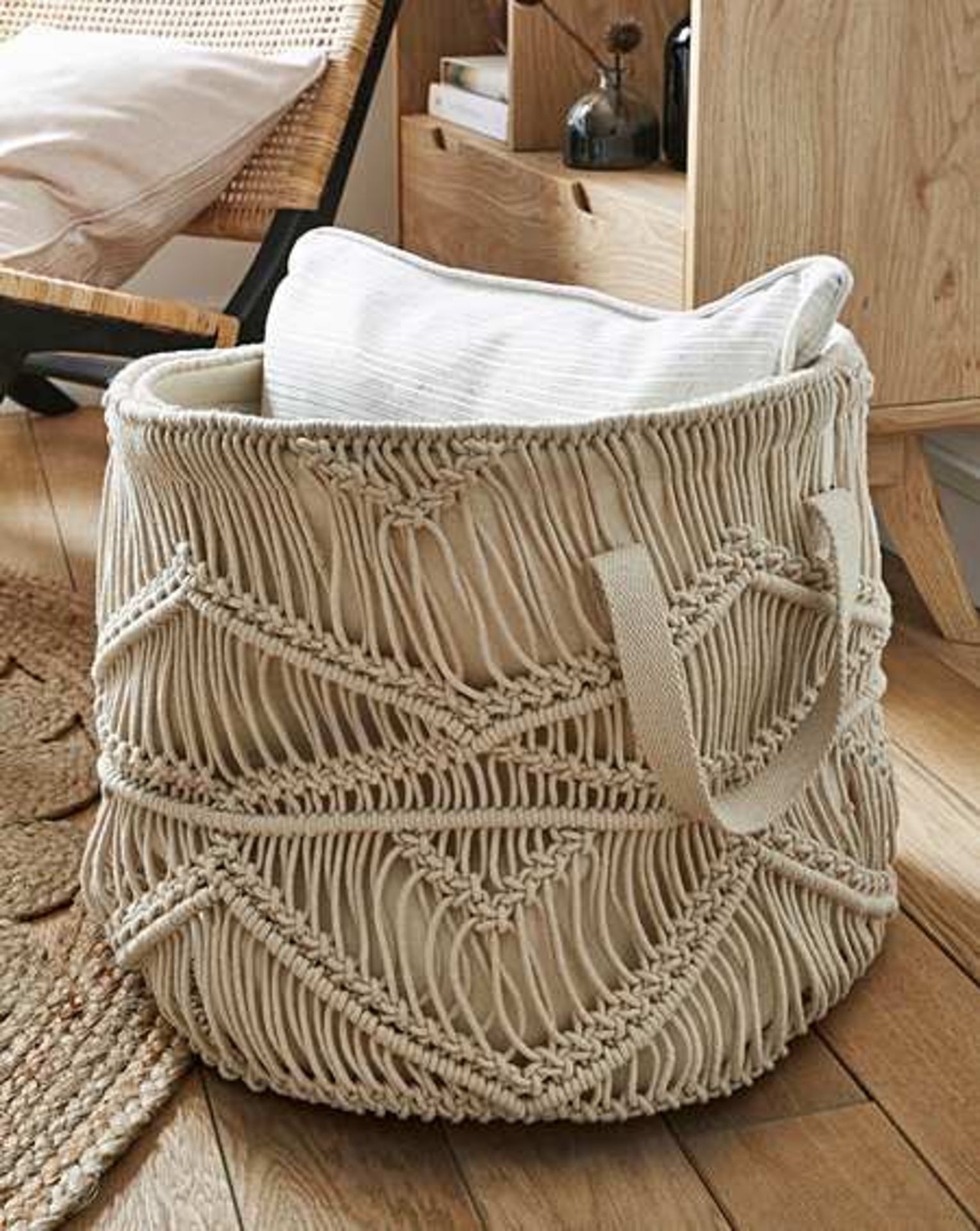 3x NEW & BOXED MACRAME STORAGE BASKETS - NATURAL (R18-6)