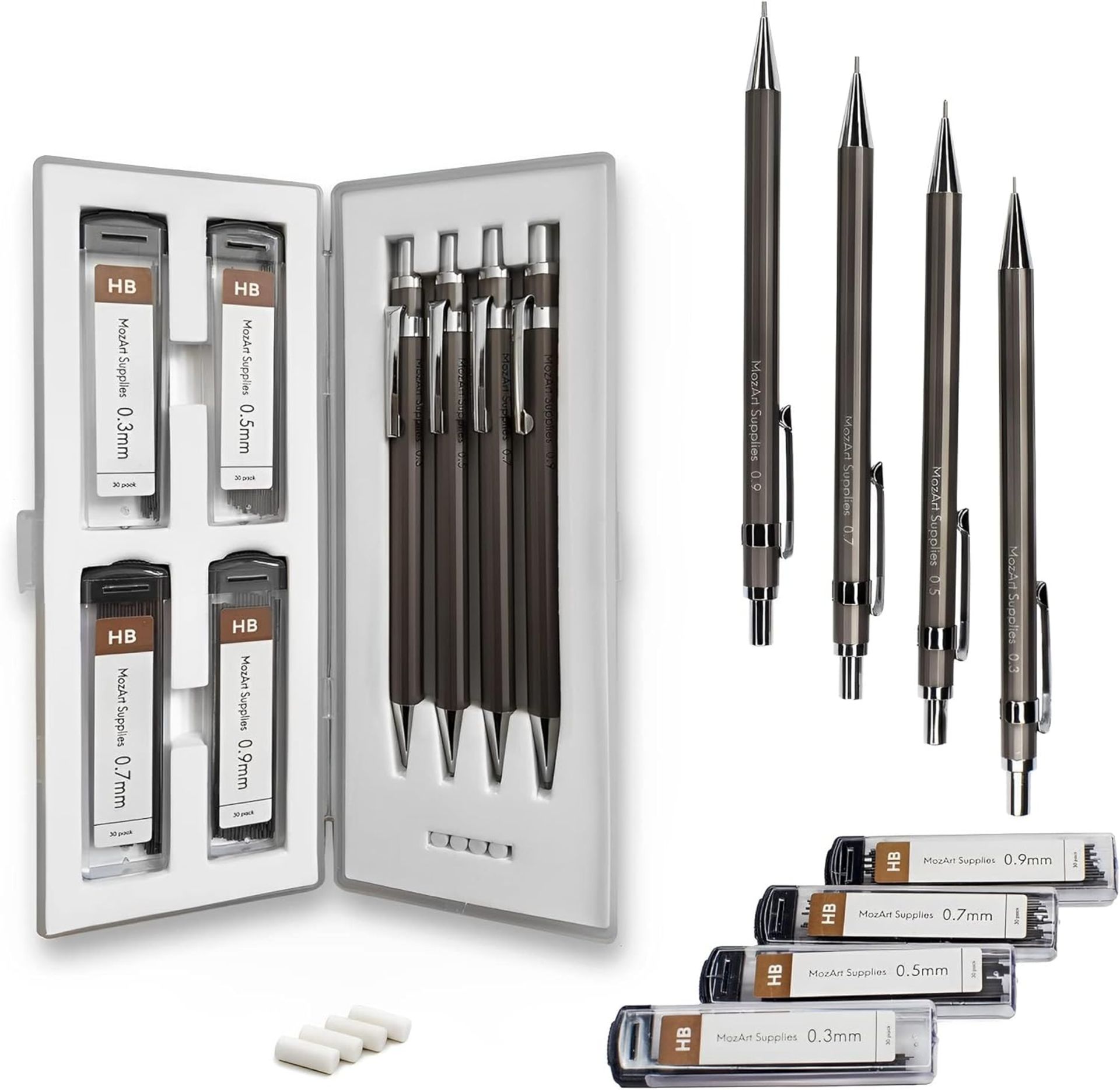 20 X BRAND NEW MOZART PREMIUM SCETCHING PENCIL SETS INCLUDING 4 PENCILS, REPLACEMENT ERASERS AND