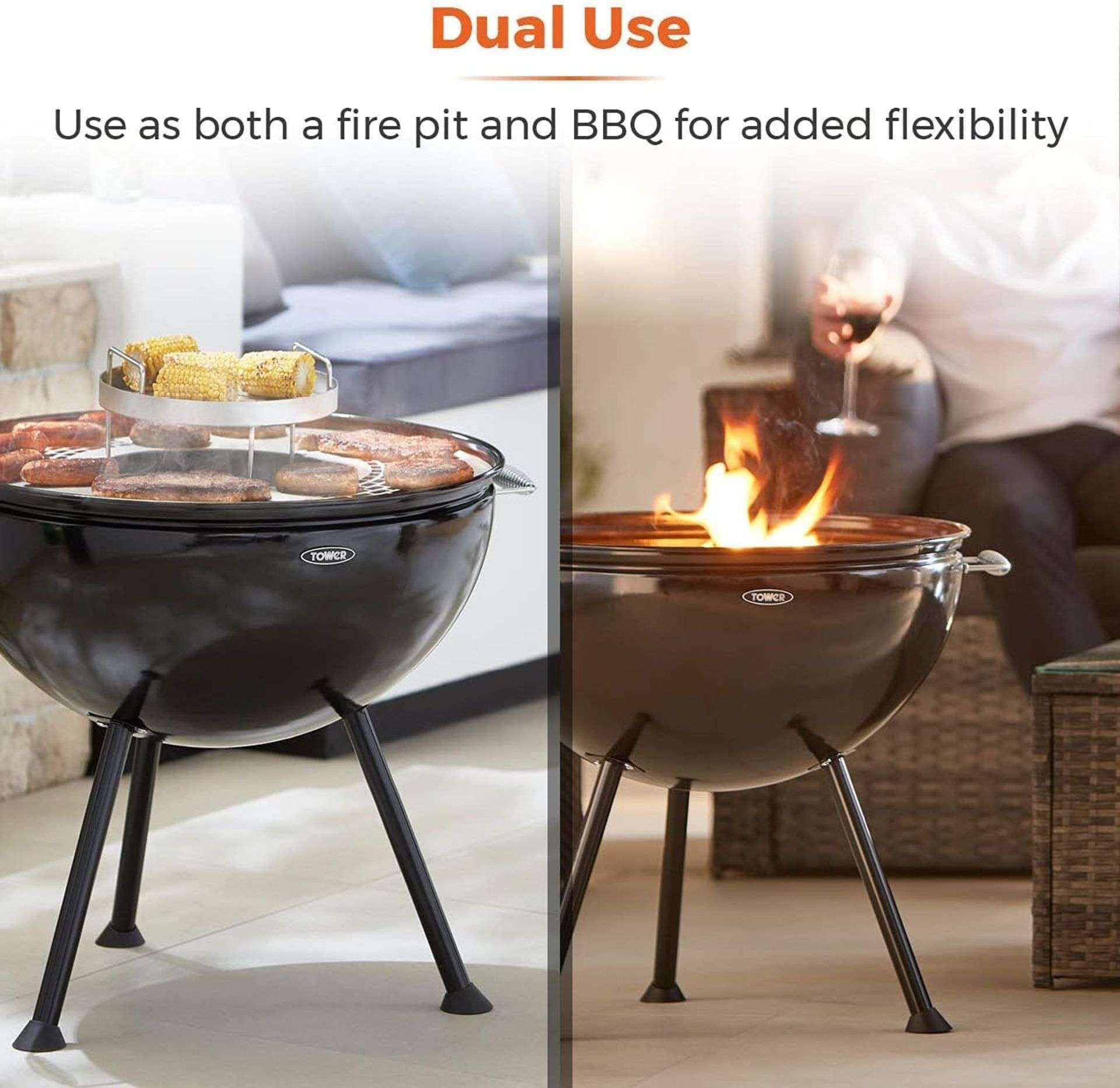 New & Boxed Tower Sphere Fire Pit and BBQ Grill, Black. (VQ577). DUAL USE â€“ This multi- - Bild 3 aus 5
